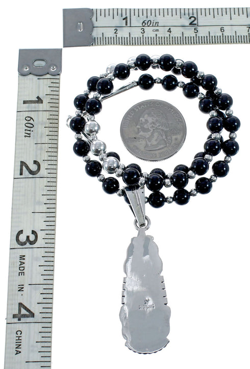 Sterling Silver Navajo Onyx Bead Necklace AX128217